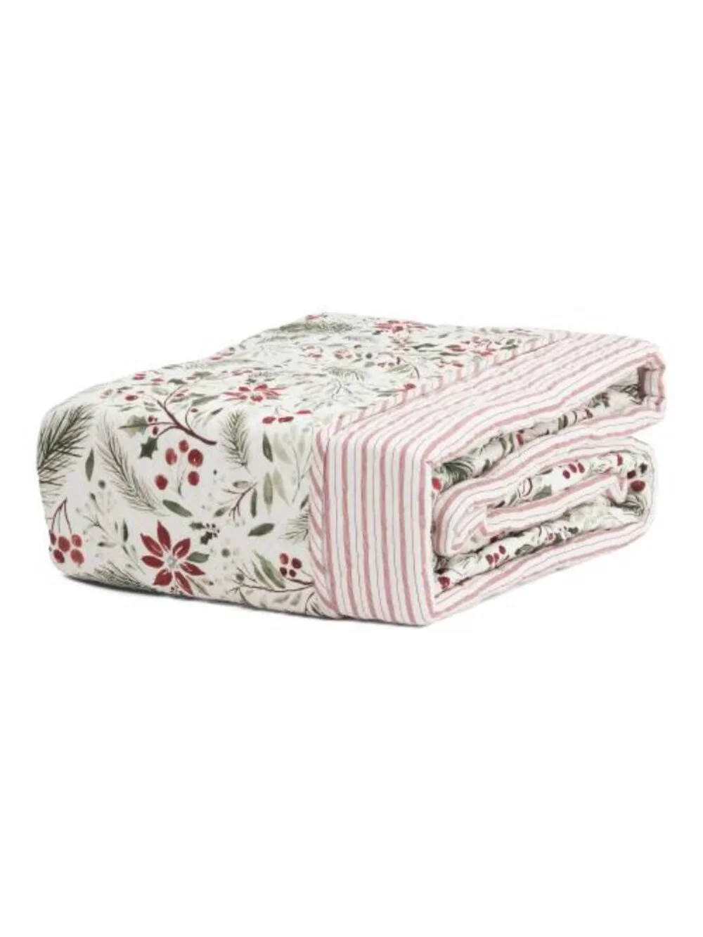 Lillian August Red & Green Floral Granberry Reversible Quilt Set